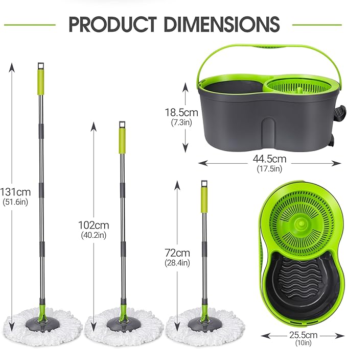 Spin Mop Bucket SystemMasthome Pedal Spin Mop and Bucket with Wringer SetEasyWring Microfiber Mop with 3 Mop Pads360°Spinning Floor Cleaning System - Home &amp Office Suitable