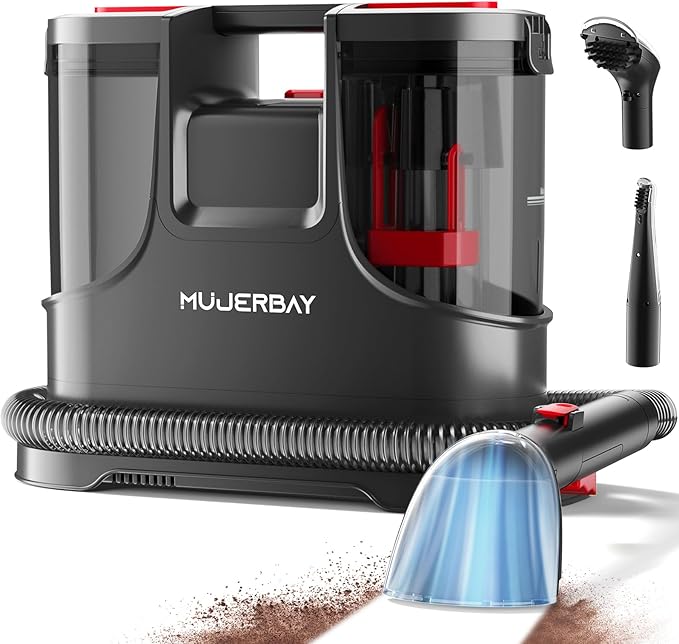 Upholstery Carpet Cleaner MUJERBAY 15Kpa Portable Spot and Stain Cleaner Shampooer Easy Move with Handle 1.5-inch Deep Cleaning Machine for Couch Stairs Car and Pet Messes.
