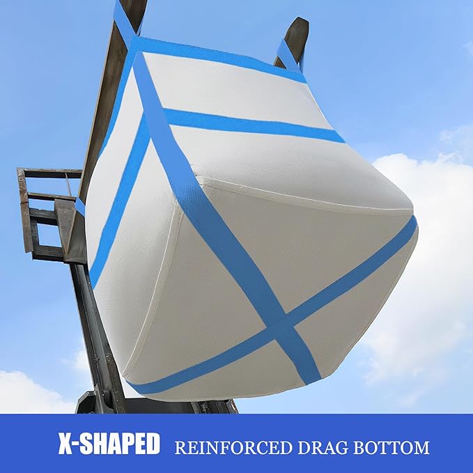 10Pcs FIBC Bulk BagOne Ton Bag 35.4L x 35.4W x 43.3H3300lbs SWL Safty Factor 3:1Woven Polypropylene BagsFour HangingDuffle Top Flat X-Bottom
