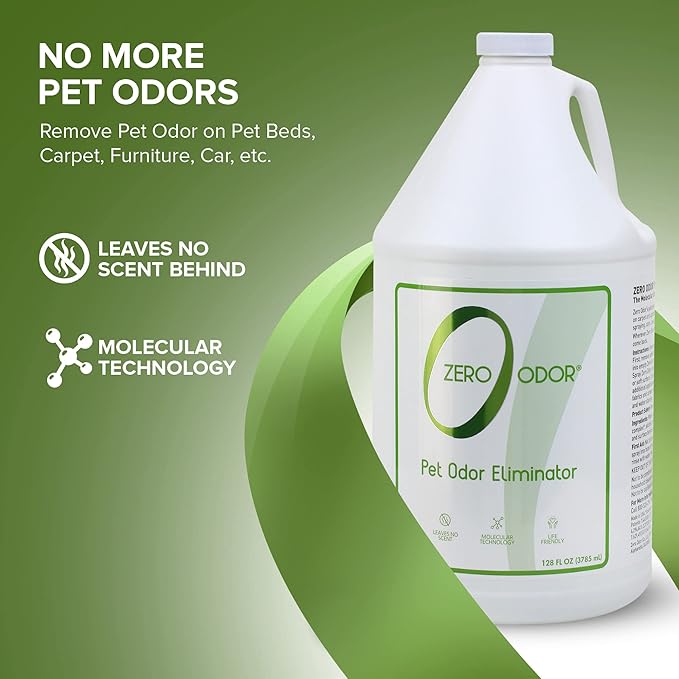 Zero Odor - Pet Odor Eliminator for strong odor Eliminate Air &amp Surface Odors – Patented Molecular Technology Best For Carpet Furniture Beds Smell Great Again (128 Ounces)