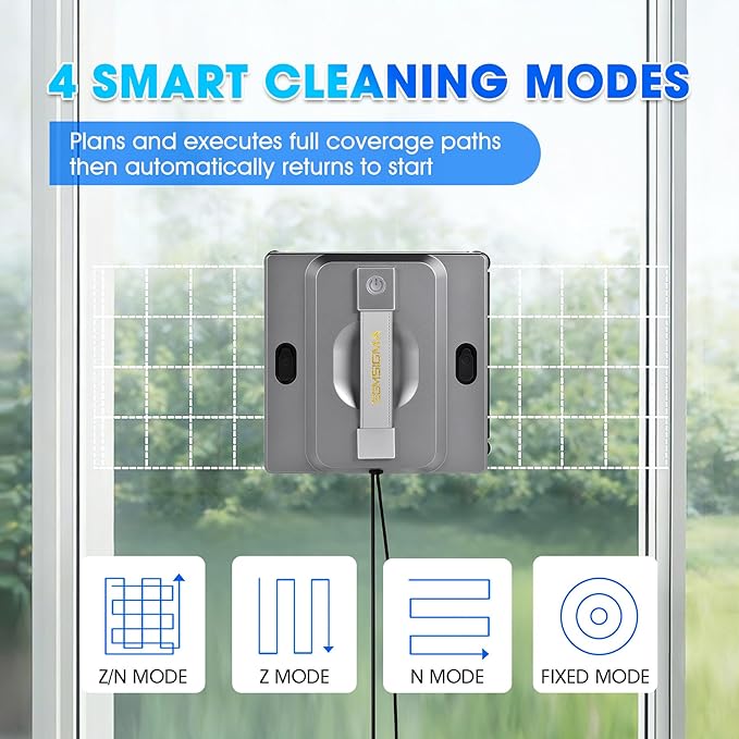 M85 Window Cleaning Robot - 6000PA Strong Suction Compact Robot 6-Way Spray &amp Wet Wiping Auto Edge Detection 4 Cleaning Modes Smart Path Planning Suitable for High-Rise Glass/Tiles