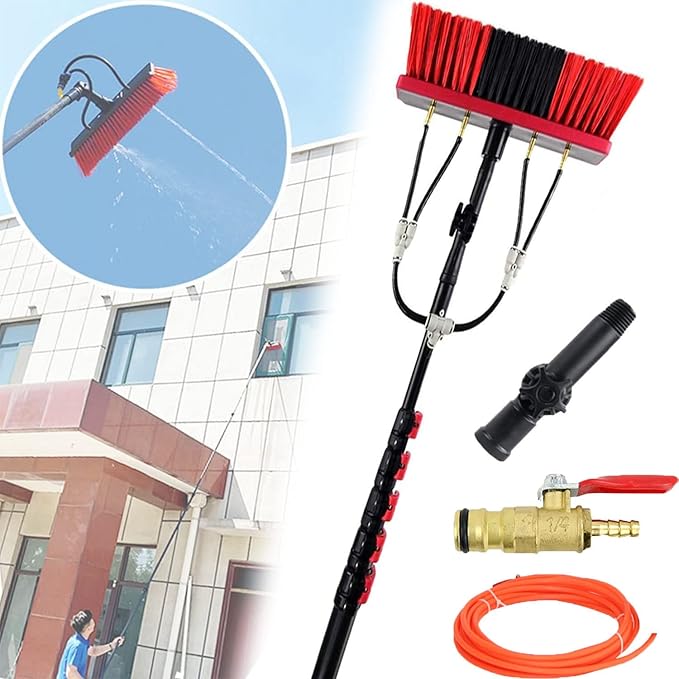 Water Fed Pole Kit Window Cleaner Window Glass Solar Panel Cleaning - 180° Rotatable Brush Head Telescopic Cleaning Brush9M/30FT