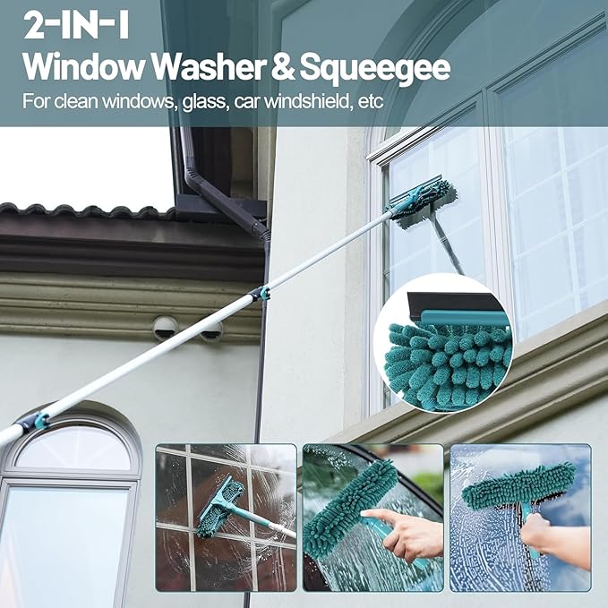 30 Foot High-Reach Duster Kit with 6-24FT Extendable Pole - High Ceiling Duster Cleaning Kit with Telescopic PoleCobweb Duster Window Squeegee Microfiber Feather Duster