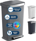 iTouchless SoftStep 13.2 Gal / 50L Step Pedal Kitchen Trash Can with Odor Filter Durable Dent-Proof Construction and Stainless Steel Trim Garbage Bin with Lid for Home Office Bedroom Gray Plastic