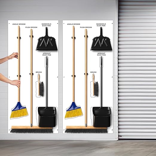 Clean &amp Sweep 5S Shadow Board/Wall Mount Broom Holder 68 x 30 Board 5S Cleaning Station - with Broom and Dustpan Set Included Made in The USA by AccuformNMC White/White PSB116WTWT