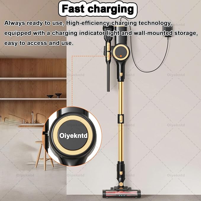 Cordless Vacuum Cleaner Rechargeable Wall-Mounted/Vacuum Cleaners for Home Anti-Tangle Self-Standing Vacuum with Touch Screen Upright Vacuums for Pet/Hardwood Floor/Carpet/Car