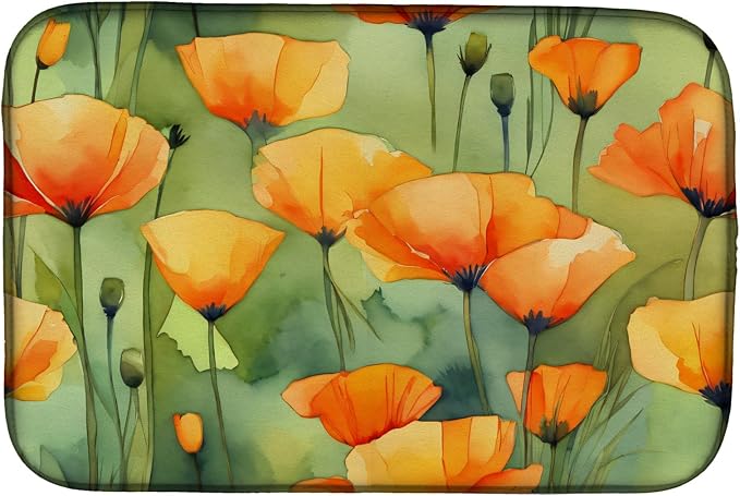 Caroline's Treasures DAC1630DDM California California Poppies in Watercolor Dish Drying Mat Absorbent Dish Drying Mat Pad for Kitchen Counter Dish Drainer Mat for Countertop 14 x 21 Multicolor
