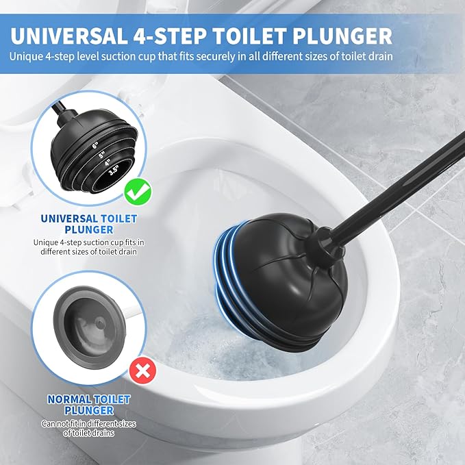 uptronic Toilet Plunger and Brush2 Pack Bowl Brush and Heavy Duty Toilet Plunger Set with Holder 2-in-1 Bathroom Cleaning Combo with Modern Caddy Stand for 5.7-inch Toilet Drain Bathroom Cleaning