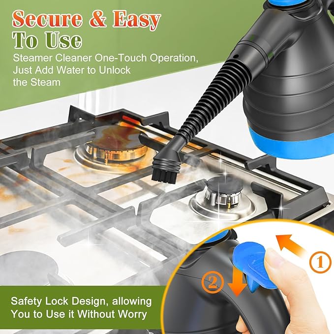 Handheld Steam Cleaner - 275°F High Temperature Fast Heating Multi-Purpose Portable Deep Steam Cleaner for All Surfaces With 9pcs Accessories 100% Chemical-Free Steamer for Cleaning Home Car Grout