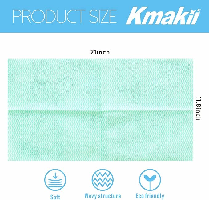 KMAKII Handi Wipe Reusable Cloths - Multi-Purpose Disposable Dish Cloths and Towels Ultra Absorbent Fast-Dry Durable Cleaning Wipes for Kitchen and Home Green 11.8 x 21 inches Pack of 80