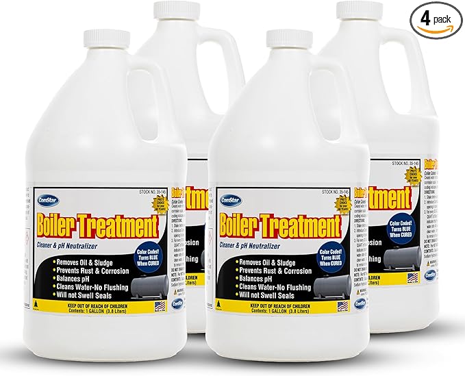 ComStar Boiler Treatment 1 Gallon Boiler Water Cleaner &amp pH Neutralizer Removes Oil &amp Sludge Inhibits Scale &amp Corrosion No Flushing Required Easy To Use With Color Indicator (Pack of