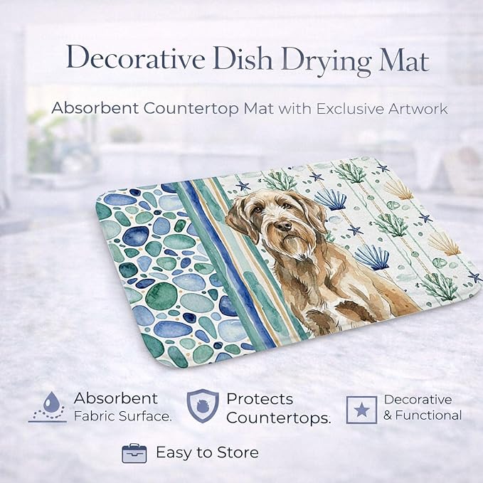Caroline's Treasures Spinone Italiano Coastal Sea Glass Dish Drying Mat Absorbent Dish Drying Mat Pad for Kitchen Counter Dish Drainer Mat for Countertop 14 x 21 Multicolor