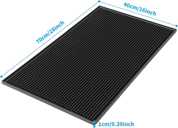 Extra Large (28 inch by 16 inch) Thick Rubber Service Bar Mat for Home Kitchen Counter Mat Bartender Bar Mat Dish Drying Mat 2 Packs Black