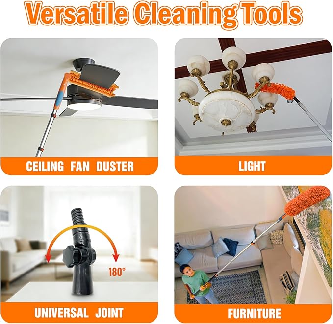 36FT Reach Ceiling Fan Cleaner Duster Fan Blade Cleaner Kit with 7-30FT Extension Pole Microfiber Duster &amp Replaceable Cleaning Cloth for Blades Ceiling Furniture