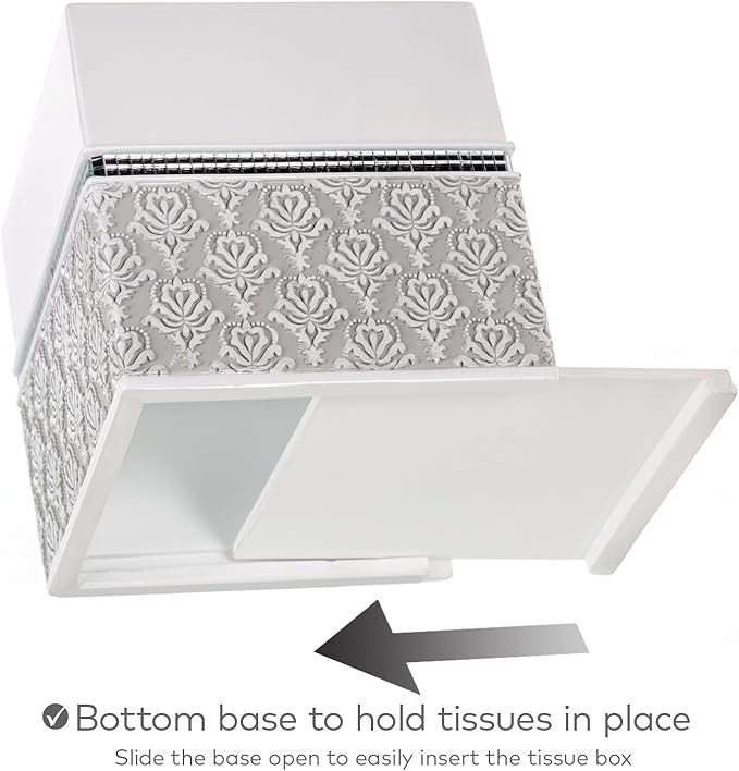 Creative Scents Mirror Damask White and Gray Bathroom Accessories Set - 6 Piece Bathroom Accessory Set Includes: Trash Can Tissue Box Cover Soap Dispenser Soap Dish Toothbrush Holder &amp Tumbler