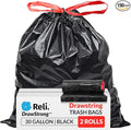 Reli. 30 Gallon Trash Bags Drawstring | 150 Count | Black | 30 Gallon Garbage Bags Heavy Duty | Large 30 Gal