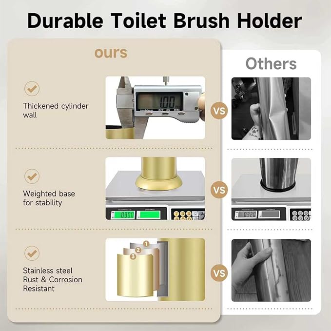 Gold Toilet Brush and HolderExtra Long Handled Toilet Brush for BathroomStainless Steel Heavy Duty Toilet Bowl BrushDeep Cleaning Modern Toilet Cleaner Brush -Space Saving Covered Brush Durable