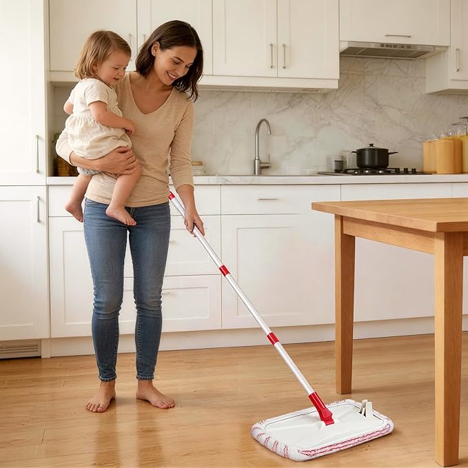 Microfiber Dust Mop for Floor Cleaning with 5 Reusable 16*9 inch Mop Pads Wet and Dry Mop Captures Pet Hair and Dust Suitable for Vinyl Wood Tile Laminate Flooring