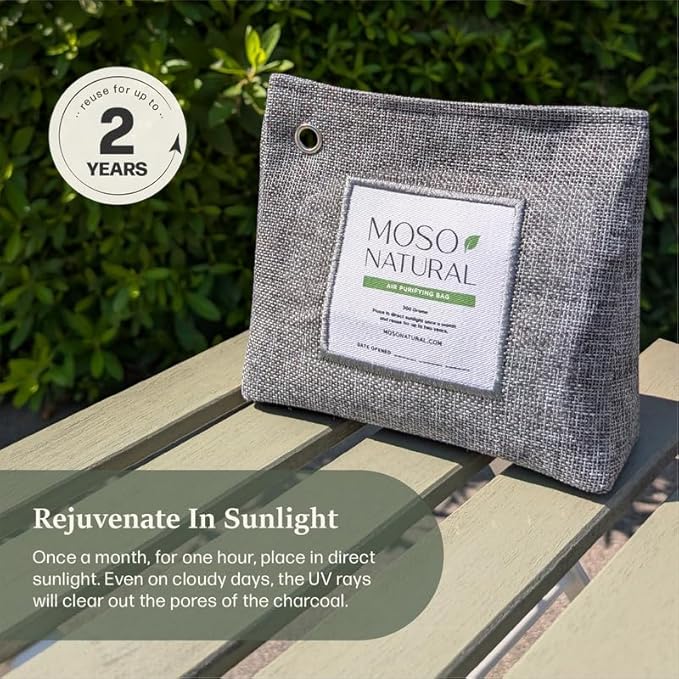 Moso Natural Air Purifying Bag 600g Premium Bamboo Charcoal Odor Absorber Room Deodorizer for Large Spaces Bedroom Kitchen Basement Pet Odor Eliminator for Home 21oz Charcoal Bags (2 Pack)