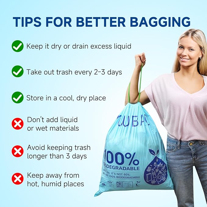 100% Home CompostableTall Kitchen Garbage Bag 13 Gallon Size Thickened 13 gallon Trash Bag Break Resistant Drawstring Closure Continuous Odor Control Blue Lavender Odor 90 bags