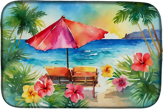 Caroline's Treasures DAC1643DDM Hawaii Hawaiian Hibiscus in Watercolor Dish Drying Mat Absorbent Dish Drying Mat Pad for Kitchen Counter Dish Drainer Mat for Countertop 14 x 21 Multicolor