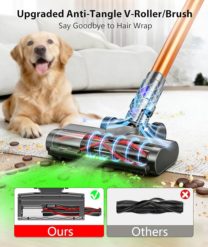 Cordless Vacuum Cleaner 600W 55KPA 60Mins Vacuum Cleaners for HomeAnti-tangle Wireless VacummRechargeable Vacuum With Green LightPowerful Stick Vacuum for Carpet/Hardwood FloorsPet HairPurple