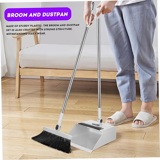 Household Hand Brooms Set Sweeper Broom Standing Dustpan Wide for Outdoor Sweep