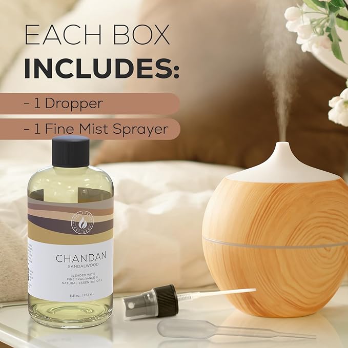 Aroma Country Chandan Diffuser Oil - Luxury Essential Oils for Diffuser Refill &amp Air Freshener Room Spray - Long-Lasting &amp Natural Home Fragrance Sandalwood Scented Oil for Diffusers (8.5 Fl.