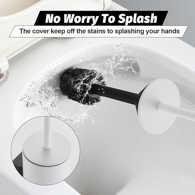 BGL Toilet Brush and Holder Set White Wall Mounted for Bathroom Round Design
