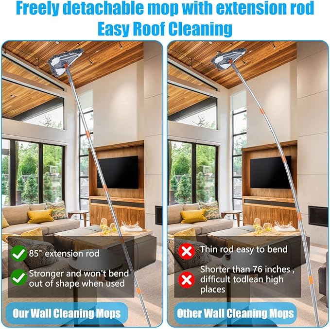 360° Rotatable Wall Mop with Long Handle Extension Pole Wall Cleaning Mop Triangle Dry and Wet Dust Wall Cleaner Mops(Type D)