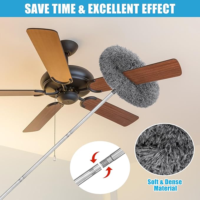 Microfiber Duster Kit 36pcs with 30 to 100 in Extension Pole and Ceiling Fan Cleaner Duster Washable and Bendable Feather Duster for Cleaning Ceiling Fans High Ceilings Blinds Grey