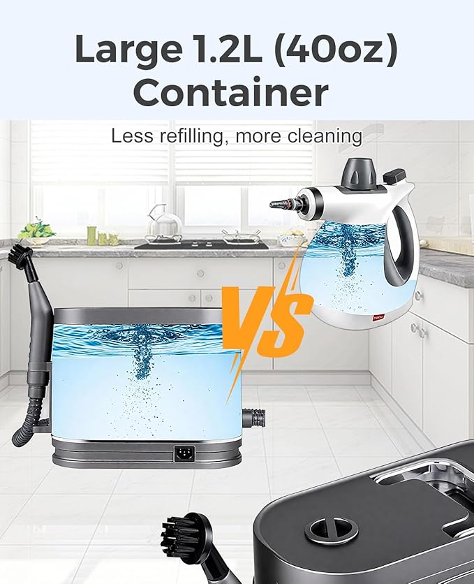 1500W Steam Cleaner for Home Use 1.2L Handheld Pressurized Steamer with 2 Cleaning Modes 8-Piece Accessory Kit 15s Fast Heat-Up High-Temperature Cleaning Machine for Kitchen Bathroom Car