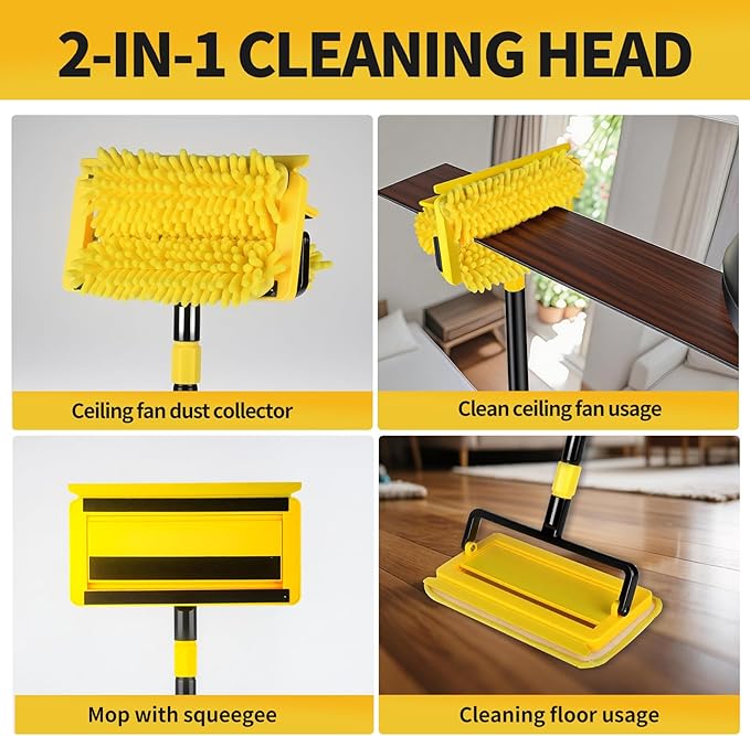 High Ceiling Fan Cleaner Duster for Fans Blades Cleaner with 78.7in Extension Pole Extra Long Handle Cleaning ToolReusable Chenille &amp Microfiber Mop Head for Baseboard Wall Floor Window Glass Wip