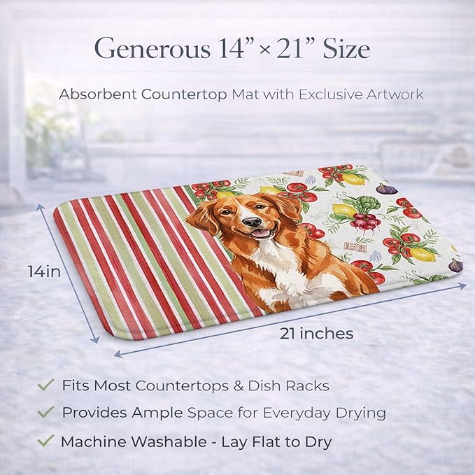 Caroline's Treasures Orange Nova Scotia Duck Tolling Retriever Vegetables Dish Drying Mat Absorbent Dish Drying Mat Pad for Kitchen Counter Dish Drainer Mat for Countertop 14 x 21 Multicolor