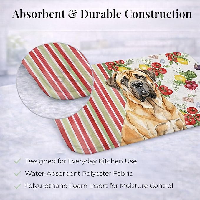 Caroline's Treasures Fawn English Mastiff Vegetables Dish Drying Mat Absorbent Dish Drying Mat Pad for Kitchen Counter Dish Drainer Mat for Countertop 14 x 21 Multicolor