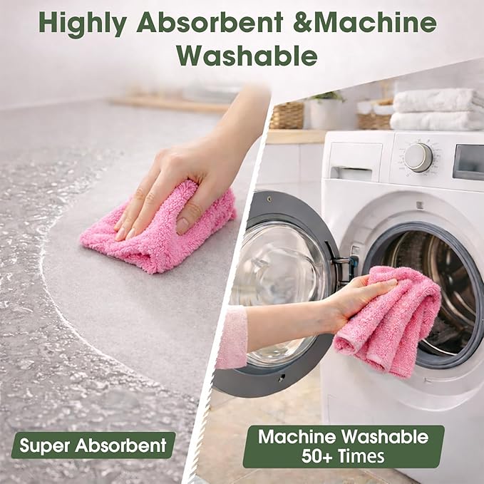 Microfiber Cleaning Cloth Roll - 100 Pack Tear Away Microfiber Paper Towels Reusable Washable Scratch-Free Kitchen Towels for Car Home Kitchen Glass Dishes(Pink)