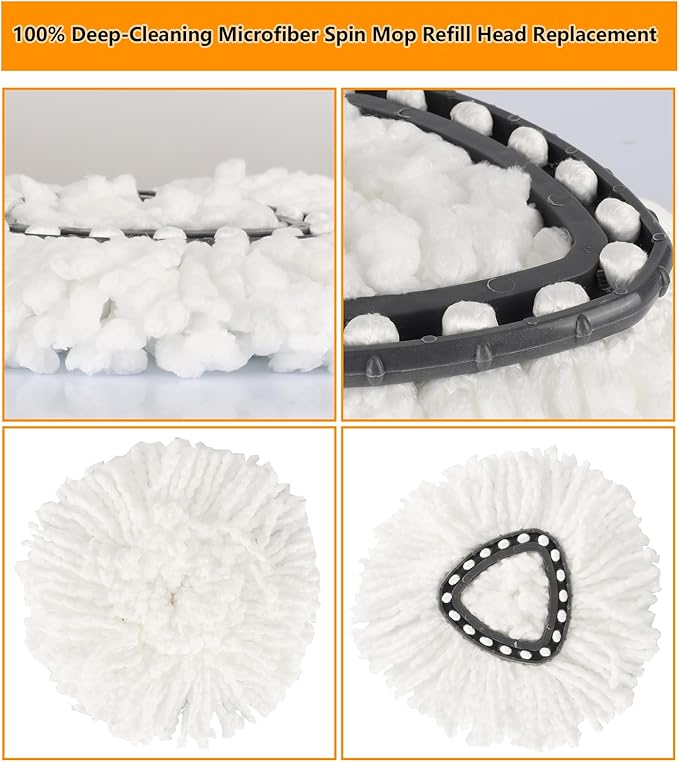 8-Pack Spin Mop Replacement Heads 100% Microfiber Spin Mop Refills Heads for Easy Wring 360°Micro Replacement Mop Head for Easy House Cleaning Floor Mopping - (White)