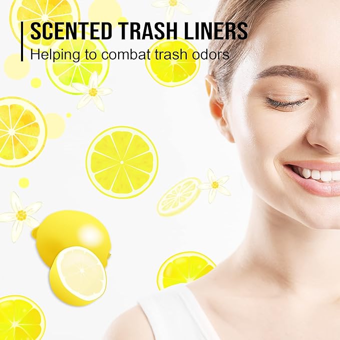 8NET 13 Gallon Kitchen Drawstring Trash liners Bags | 0.8 Mil | 24 x 27 - 100 Count Per Box (Box of 2) | Kitchen Home Office Bedroom Garbage Bags | Lemon Fresh Scent | White