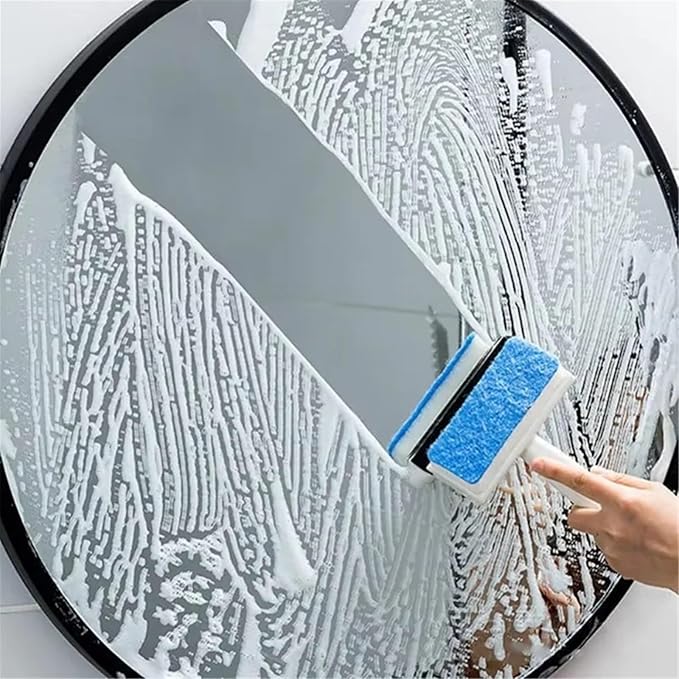 Double Sided Glass Cleaner Brush Sponge for Windows Mirrors Shower Long Handle Bathroom Car Windshield Cleaning
