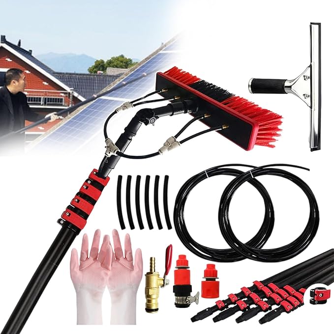 Window Cleaning Brush Water Fed Pole Kit High Reach Window Cleaner with 20m Water Supply Hose and A Pair of Rubber Gloves for Trucks Vans Caravans9m/30ft