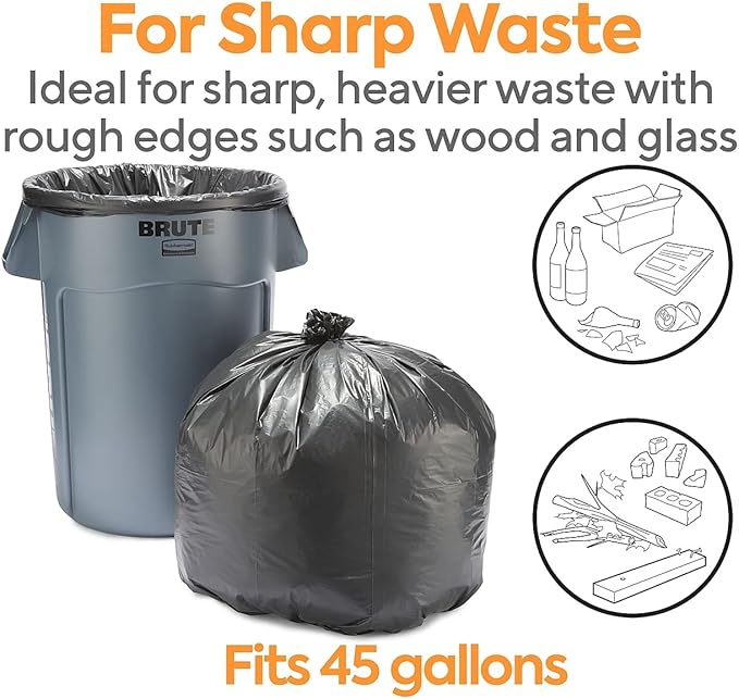 BRIGHTON Black Professional Super Heavy Recycled Content Trash Bags 40-45 Gallon 100 Bags/Box
