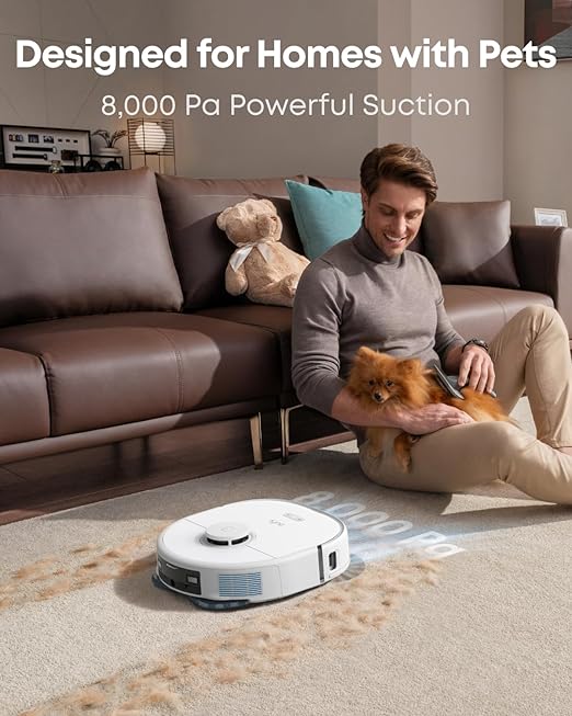 eufy X10 Pro Omni Robot Vacuum and Mop Combo Incredible Suction Dual Mops with 12 mm Auto-Lift and Carpet Detection AI Obstacle Avoidance Auto Mop Washing&ampDrying Self-Emptying White