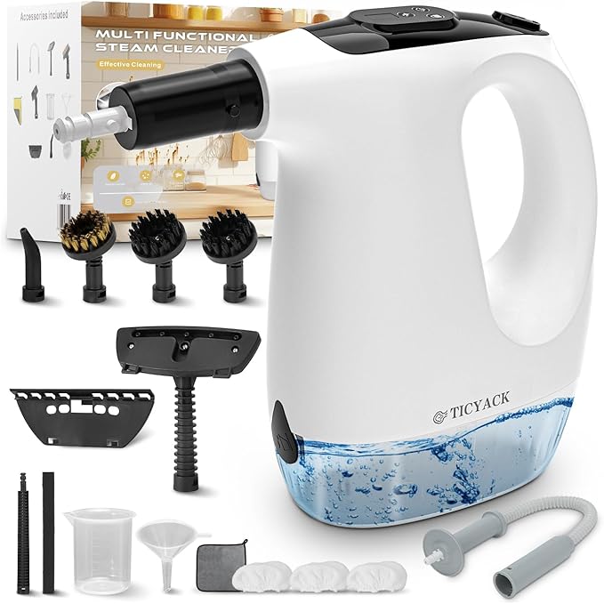 Handheld Steam Cleaner 15S Rapid Heating 3 Adjustable Modes 14 Cleaning Kits Steam Cleaner for Home Kitchen Bathroom Car(White)