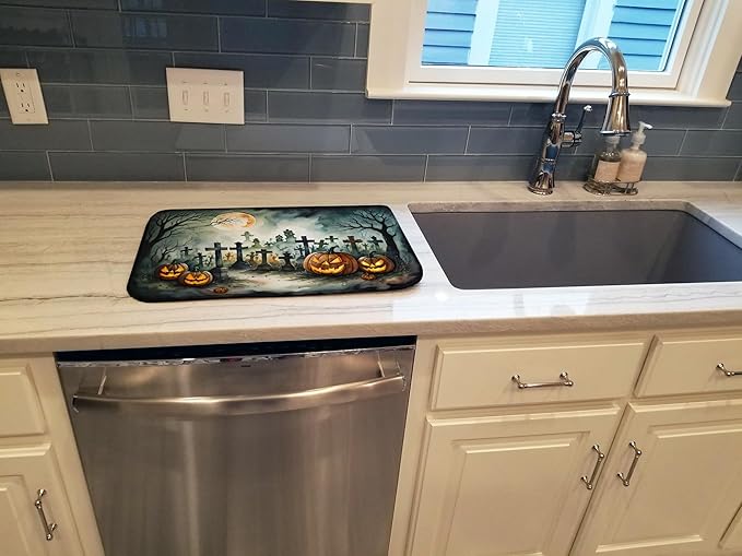 Caroline's Treasures DAC2216DDM Graveyard Spooky Halloween Dish Drying Mat Absorbent Dish Drying Mat Pad for Kitchen Counter Dish Drainer Mat for Countertop 14 x 21 Multicolor
