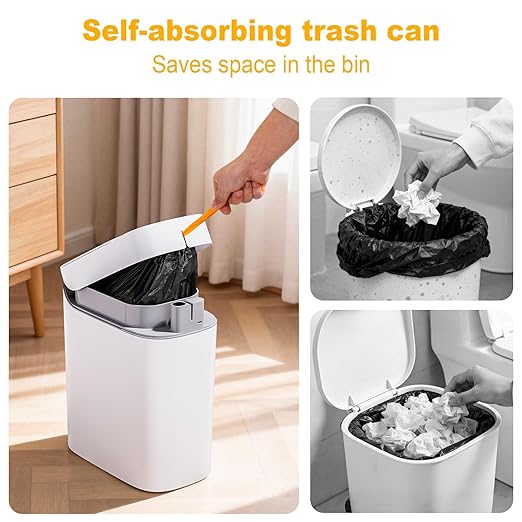 MOPUP Bathroom Trash Can Automatic Bagging Garbage Can 3.5 Gallon Slim Smart Small Plastic Trash Bin Narrow Motion Sensor Trash Can for Bedroom Office White