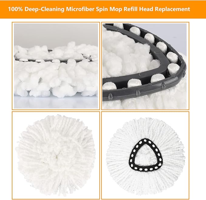 10Pack Spin Mop Replacement Heads100% Microfiber Mop Head Replacement Compatible with Triangle Spin Mop Easywring 1-Tank System Easy Cleaning Microfiber Machine Washable