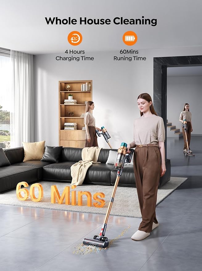BLACKTK 550W Cordless Vacuum Cleaner 45KPA Strong Suction 60 Min Runtime Handheld Vacuum for Carpet &amp Hard Floor Lightweight Stick Vacuum with Detachable Battery Charging Stand for Home Pet