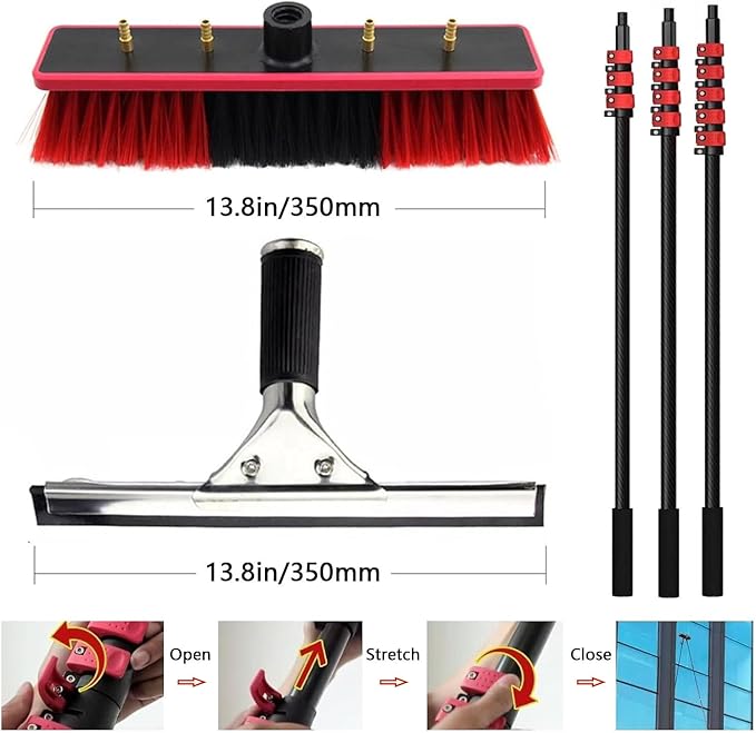 Water Fed Pole Brush Kit Solar Panel Window Cleaner Brush Telescopic Window Cleaning Pole Kit Extendable Outdoor Window Cleaner5.4m/17.7ft