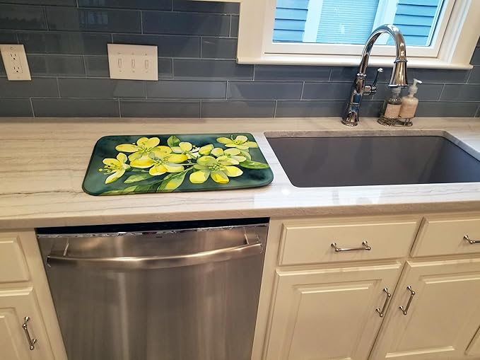 Caroline's Treasures DAC1704DDM South Carolina Yellow Jessamine in Watercolor Dish Drying Mat Absorbent Dish Drying Mat Pad for Kitchen Counter Dish Drainer Mat for Countertop 14 x 21 Multicolor