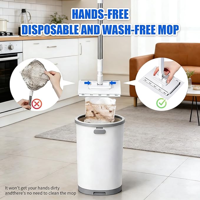 SOPAMI Sweep &amp Mop Kit Durable Cleaning Tool for Hardwood Tile Marble &amp Laminate FloorsPet Hair Removal Home Kitchen Cleaning Essentials (2 Reusable Cleaning Pads&amp1pcs Disposable Dry